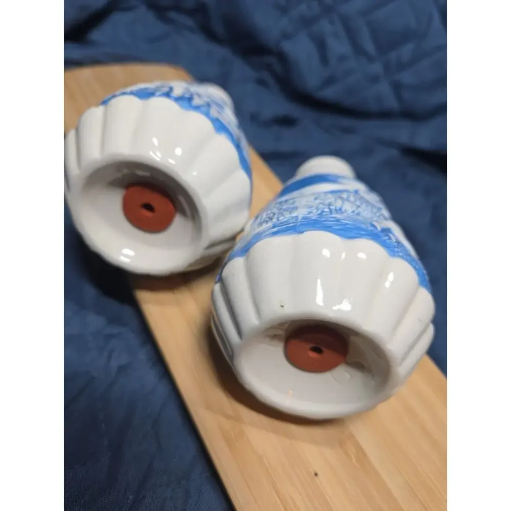 Retro Set of 2 Salt or Peppers Shakers Ceramic Horse & Rider & Stable Scene 1999